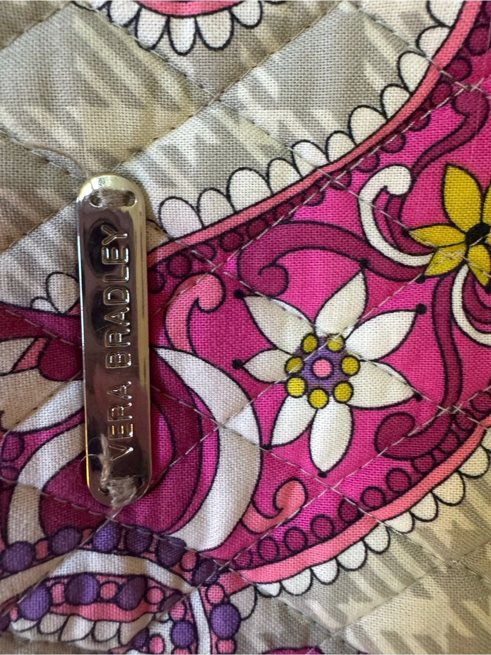 Vera Bradley Quilted Pink Purple Paisley Floral Zip Pouch Cosmetic Makeup Bag